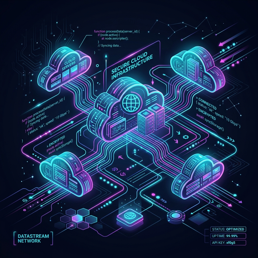 Futuristic cloud infrastructure illustration